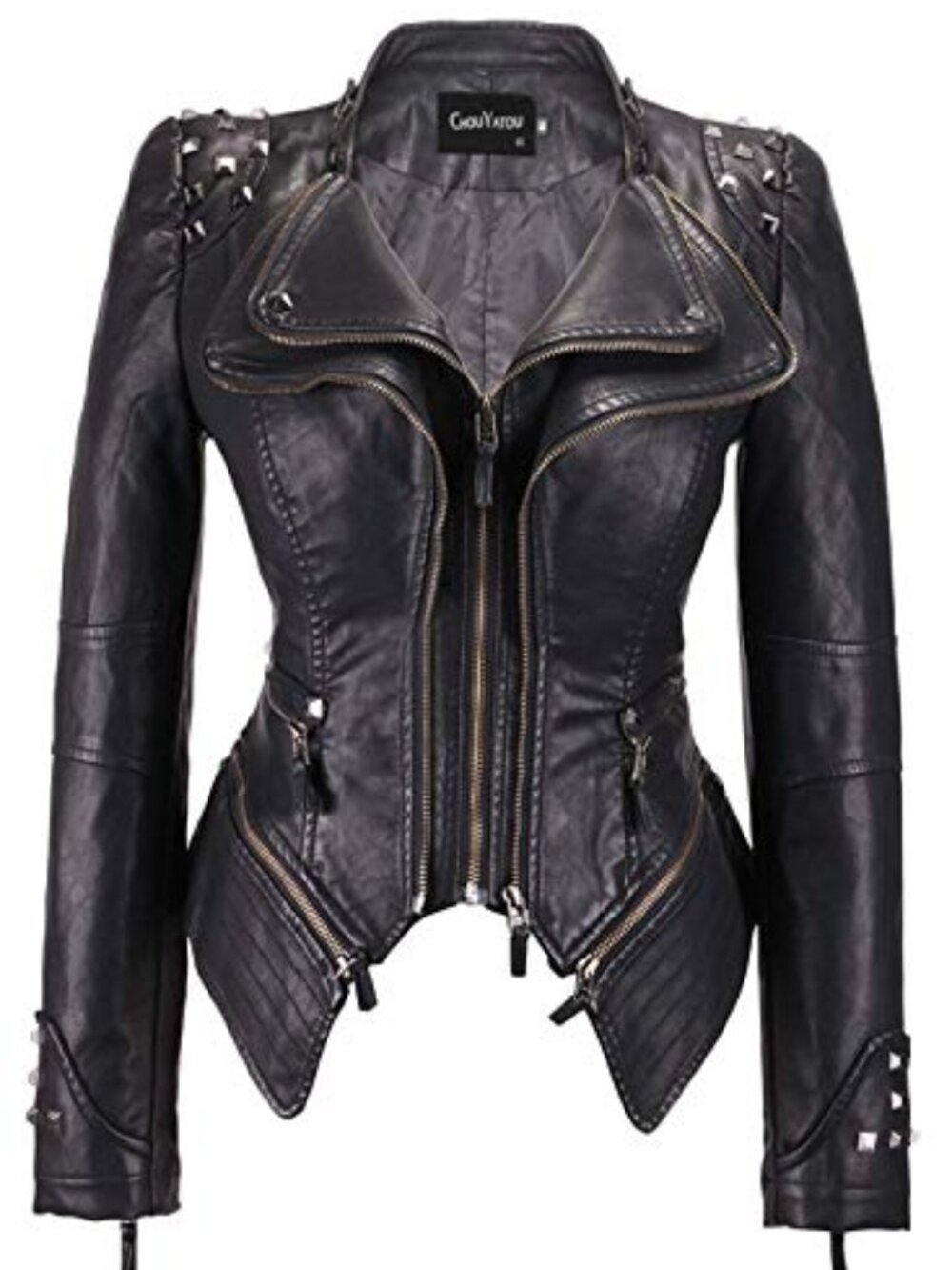 🆕 Women's Fashion Studded Perfectly Shaping Faux Leather Biker Jacket